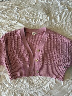 Roxy Mauve Cropped Knit Button-Front Cardigan